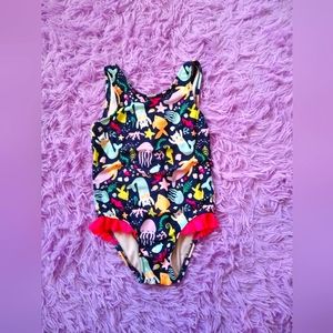 Bundle!  Mermaid Kitty 1 piece kids Swimsui & UV Skinz Reversible Sun Hat